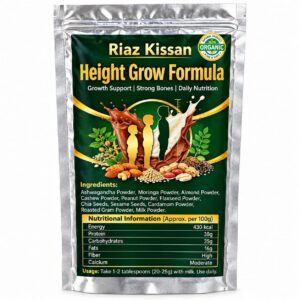 RiazKissan Height Grow Formula nutritional powder packaging with herbs, nuts and seeds
